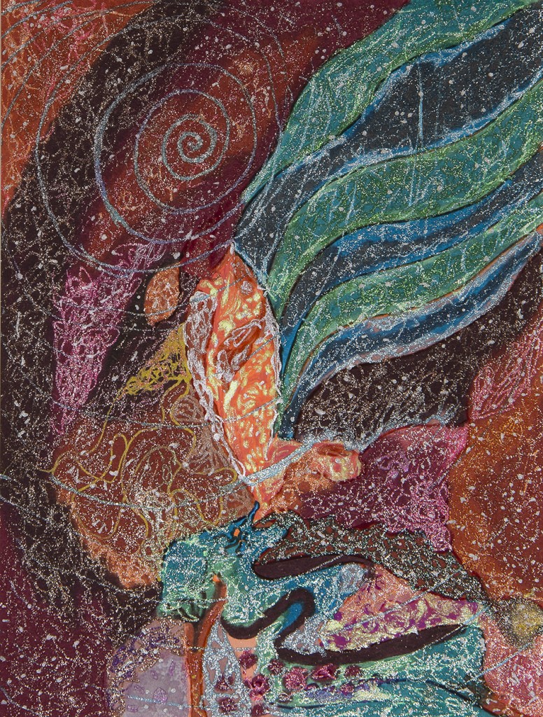 Galaxy (paper, gel pen, markers, watercolour, 8 x 11 cm) - refelective