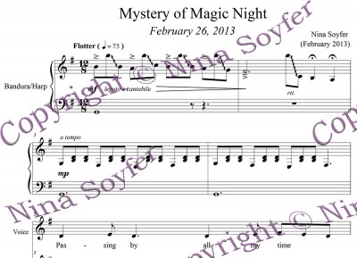 Sample Sheet Music, Mystery of Magic Nights, bandura and voice, by Nina Soyfer.